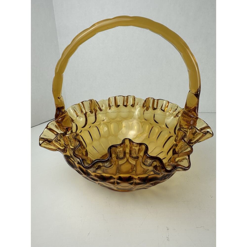 Fenton Amber Thumbprint 8 1/2" Basket Ruffled VTG